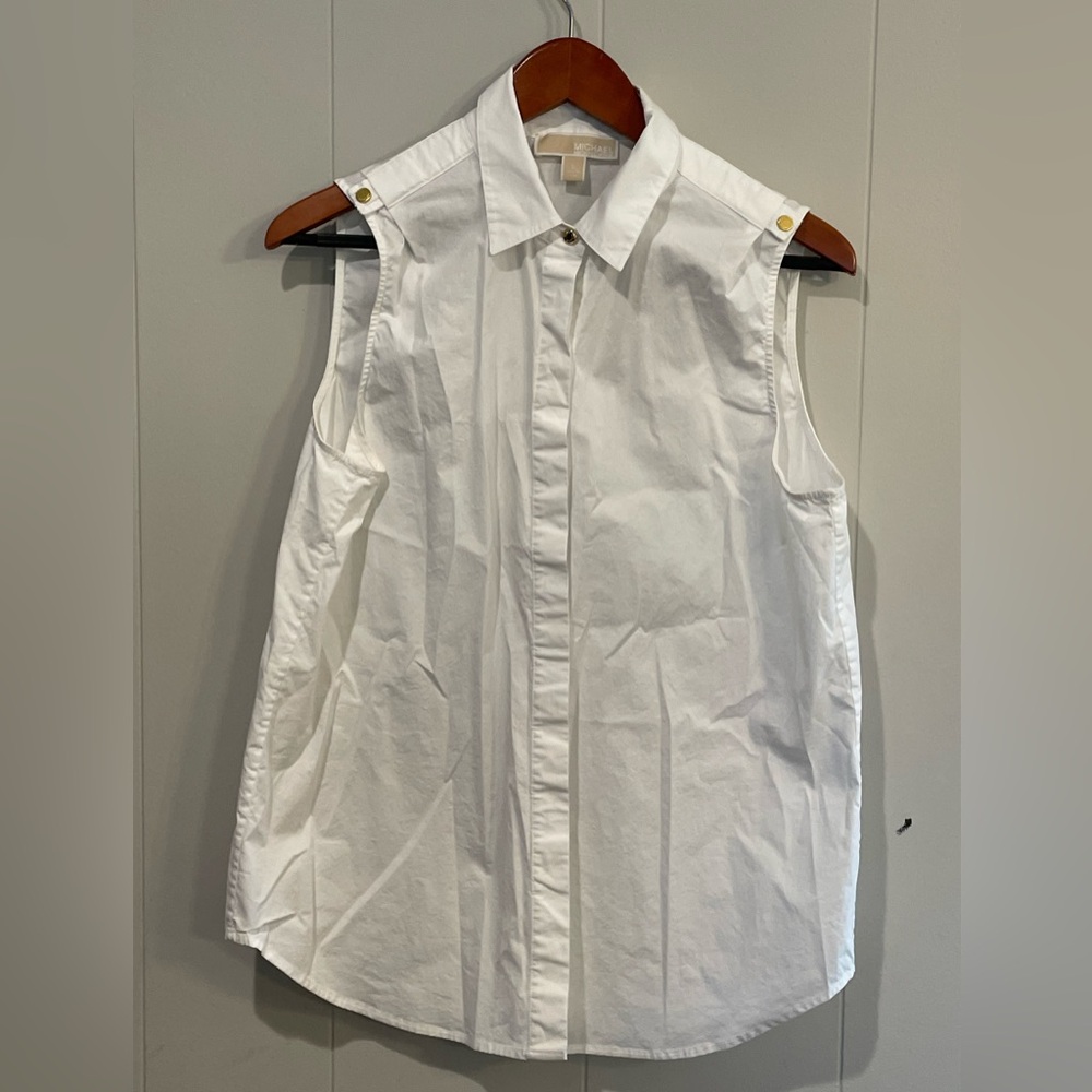 White sleeveless cotton button up Michael Kors